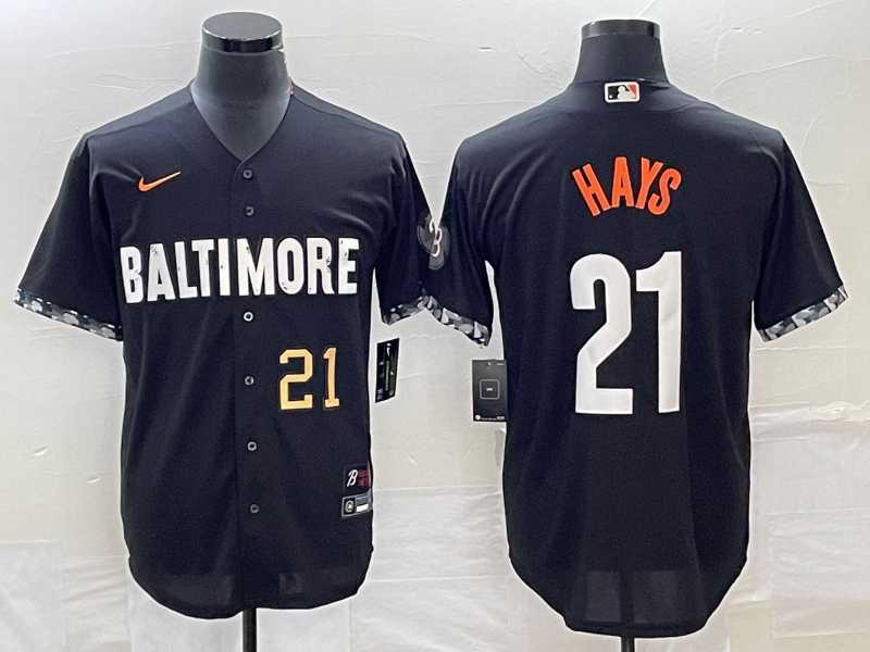 Mens Baltimore Orioles #21 Austin Hays Number Black 2023 City Connect Cool Base Stitched Jersey